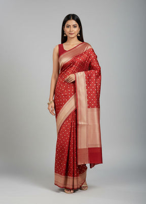 Red Kora Silk Saree With Blouse Piece