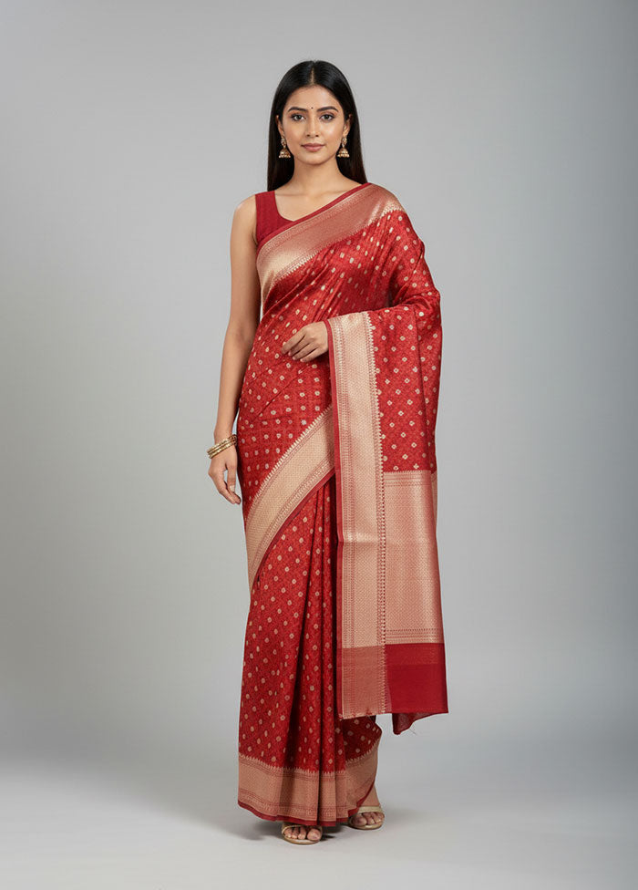 Red Kora Silk Saree With Blouse Piece