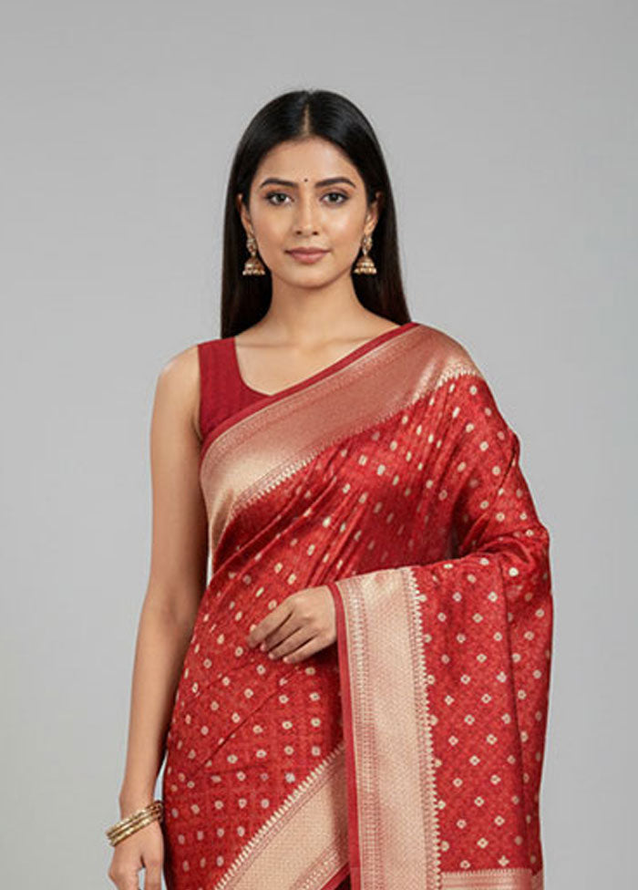 Red Kora Silk Saree With Blouse Piece