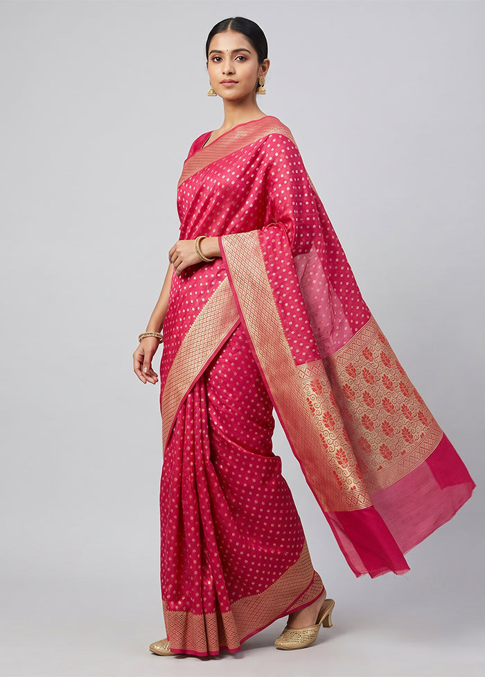 Pink Kora Silk Saree With Blouse Piece