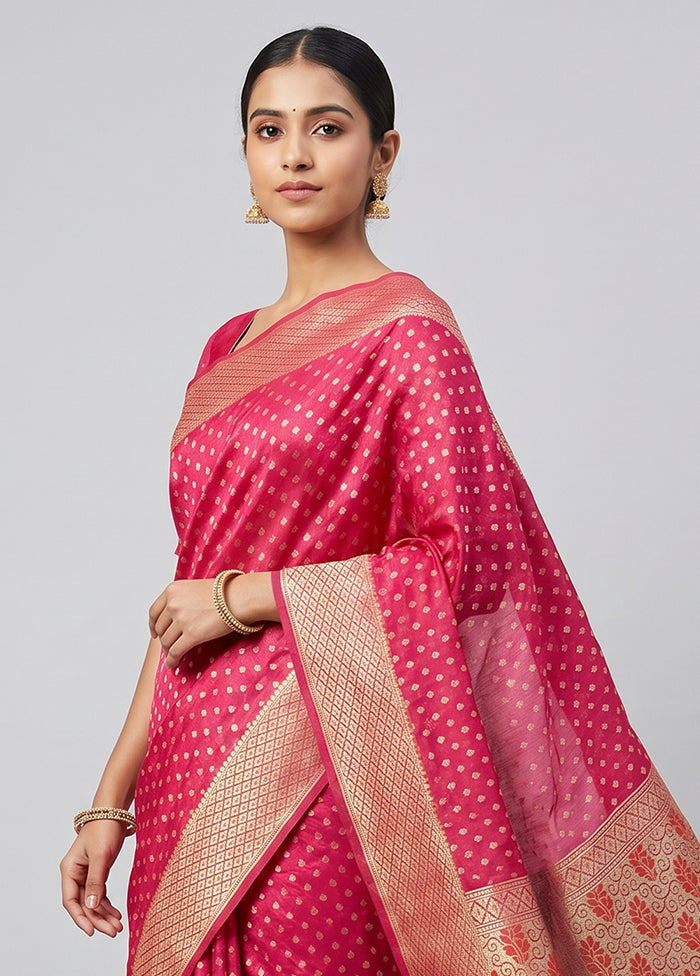 Pink Kora Silk Saree With Blouse Piece