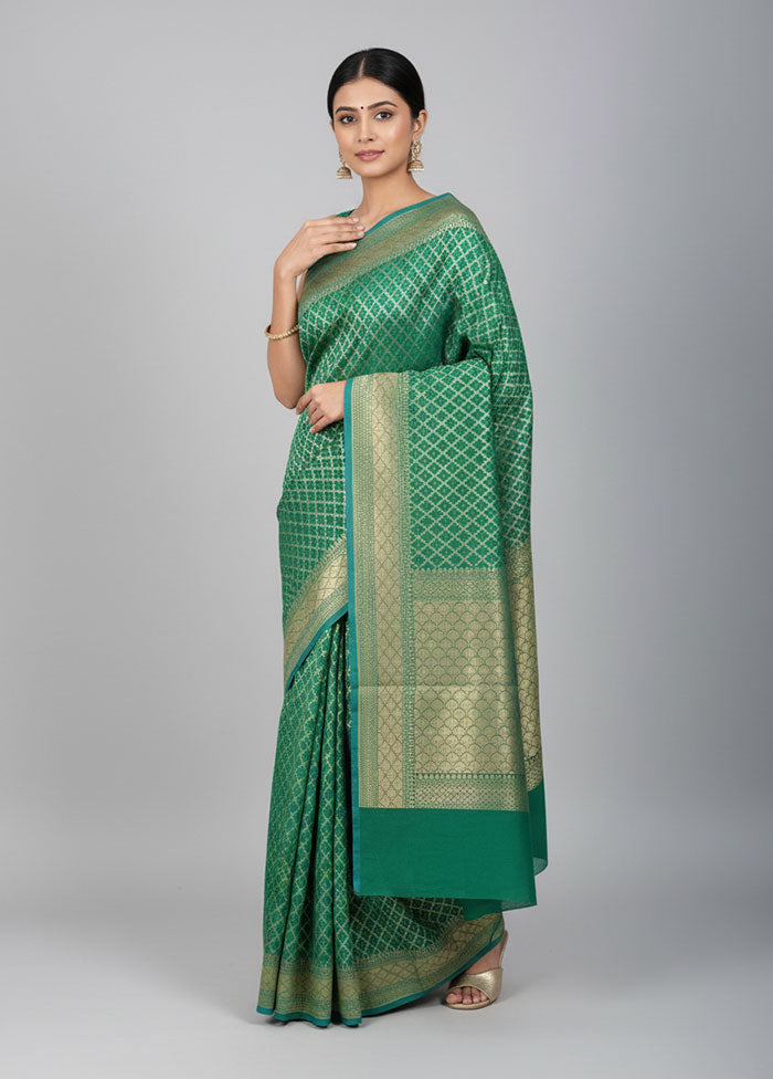 Green Kora Silk Saree With Blouse Piece