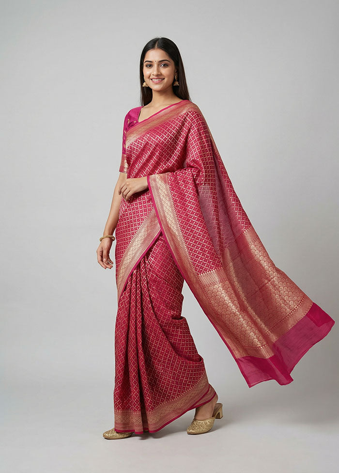 Pink Kora Silk Saree With Blouse Piece