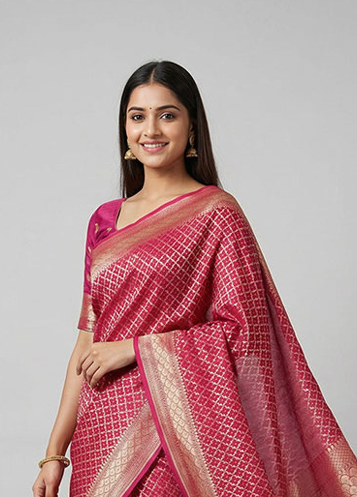 Pink Kora Silk Saree With Blouse Piece
