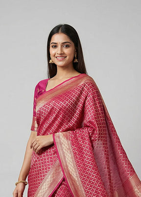 Pink Kora Silk Saree With Blouse Piece