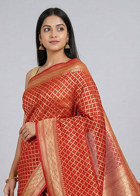Red Kora Silk Saree With Blouse Piece