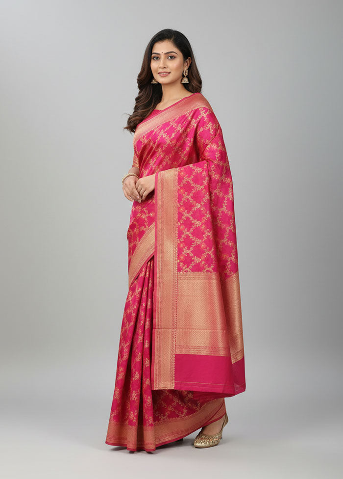 Pink Kora Silk Saree With Blouse Piece