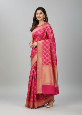 Pink Kora Silk Saree With Blouse Piece