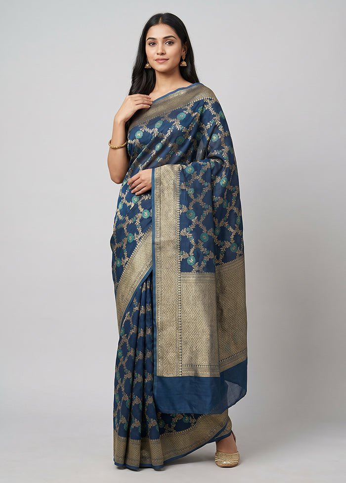 Blue Kora Silk Saree With Blouse Piece