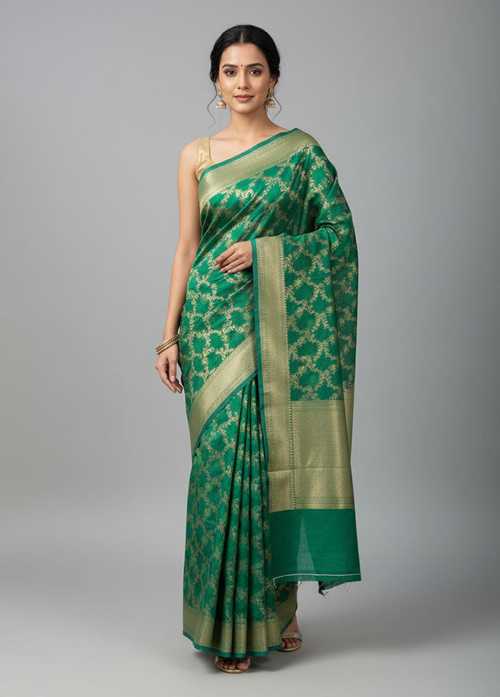 Green Kora Silk Saree With Blouse Piece