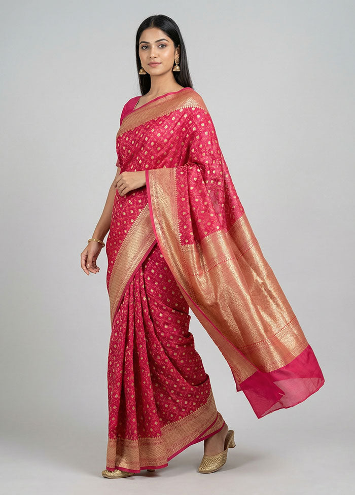 Pink Kora Silk Saree With Blouse Piece
