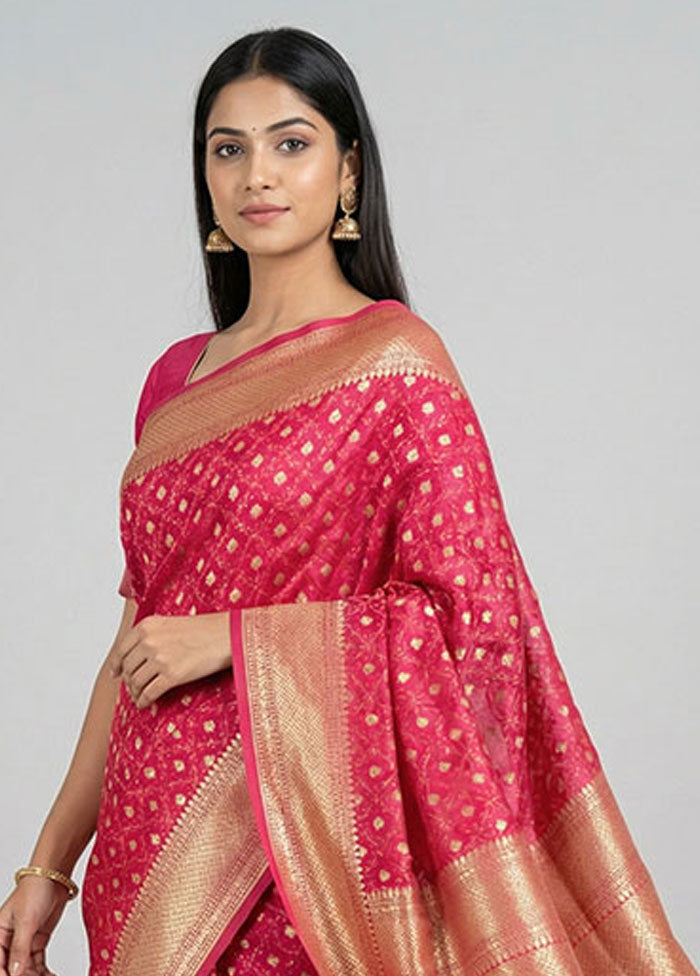 Pink Kora Silk Saree With Blouse Piece