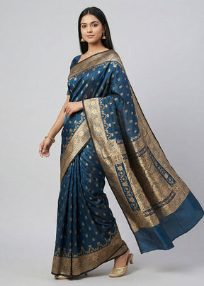 Blue Banarasi Silk Saree With Blouse Piece
