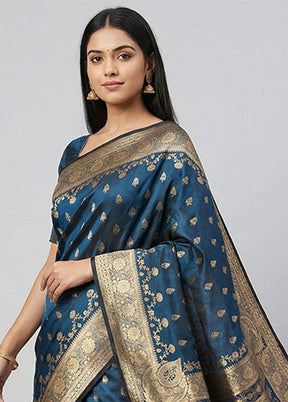 Blue Banarasi Silk Saree With Blouse Piece