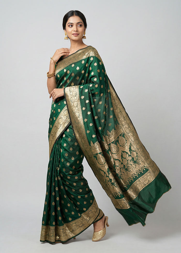 Green Banarasi Silk Saree With Blouse Piece