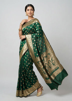 Green Banarasi Silk Saree With Blouse Piece