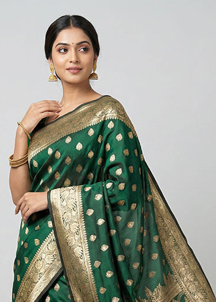 Green Banarasi Silk Saree With Blouse Piece