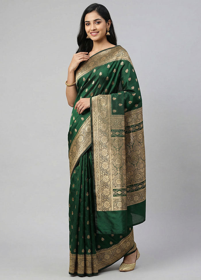 Green Banarasi Silk Saree With Blouse Piece