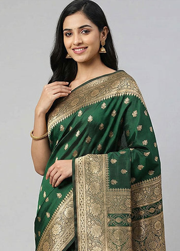 Green Banarasi Silk Saree With Blouse Piece