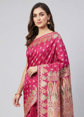 Pink Handloom Banarasi Pure Silk Saree With Blouse Piece
