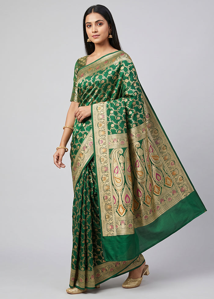 Green Handloom Banarasi Pure Silk Saree With Blouse Piece