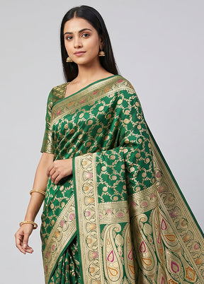 Green Handloom Banarasi Pure Silk Saree With Blouse Piece