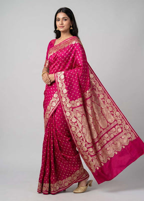 Pink Handloom Banarasi Pure Silk Saree With Blouse Piece