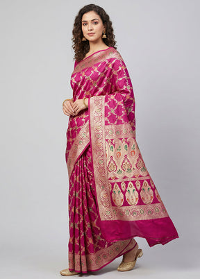 Pink Handloom Katan Pure Silk Saree With Blouse Piece