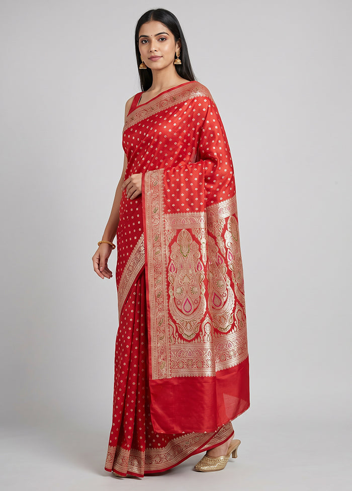 Red Handloom Banarasi Pure Silk Saree With Blouse Piece
