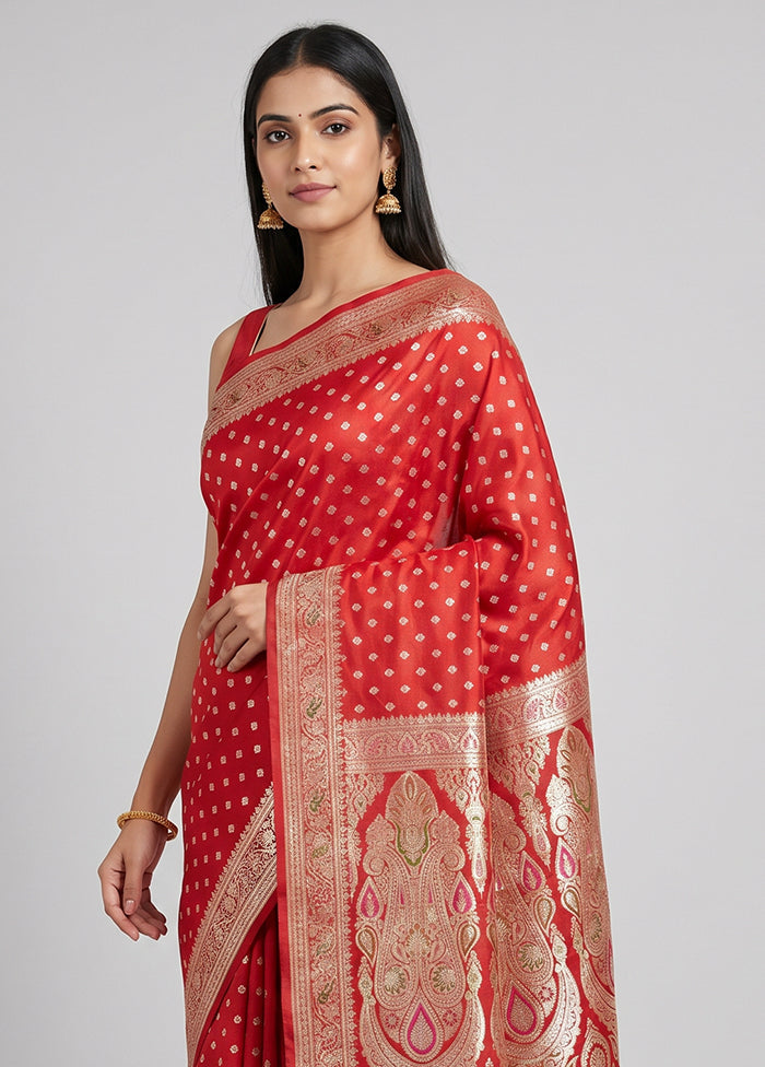 Red Handloom Banarasi Pure Silk Saree With Blouse Piece