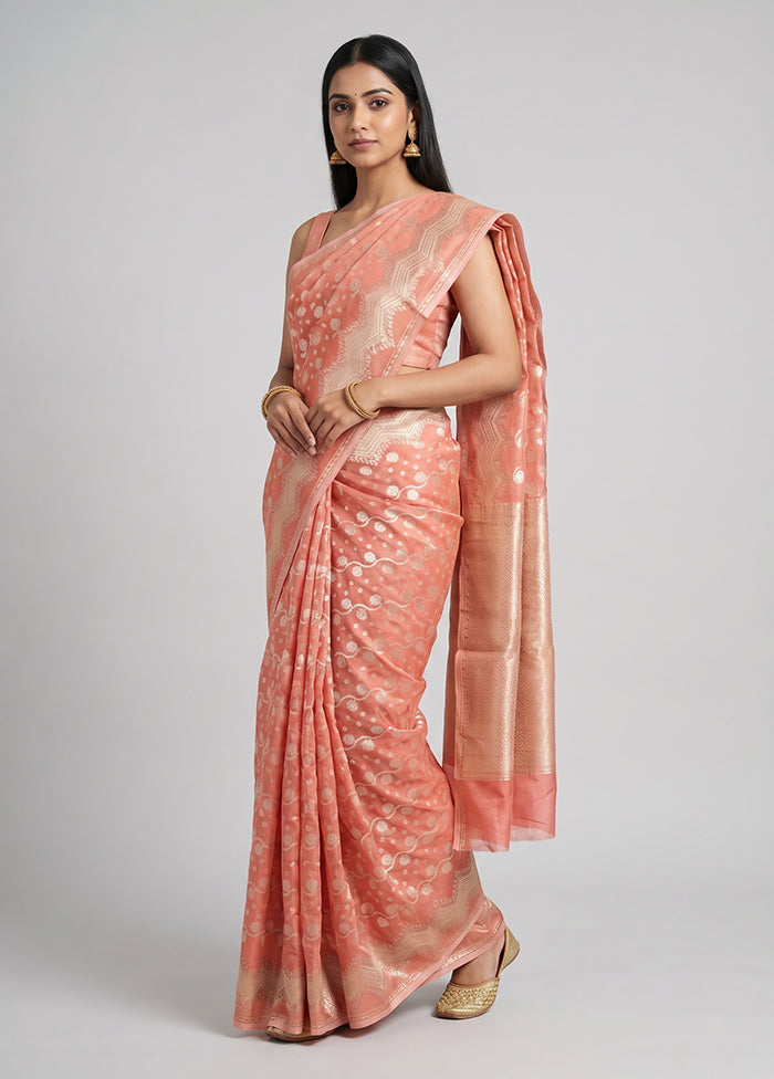 Pink Kora Silk Saree With Blouse Piece