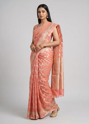 Pink Kora Silk Saree With Blouse Piece