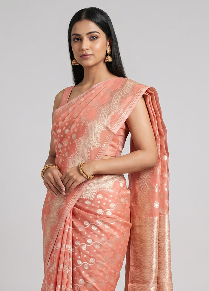 Pink Kora Silk Saree With Blouse Piece