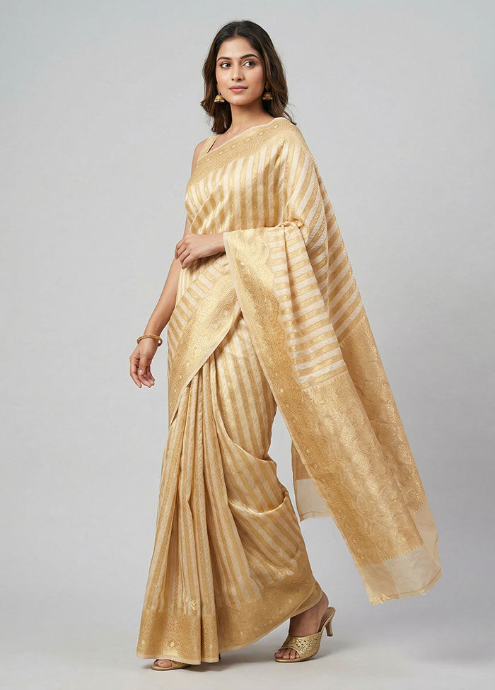 Cream Kora Silk Saree With Blouse Piece
