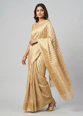 Cream Kora Silk Saree With Blouse Piece
