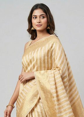 Cream Kora Silk Saree With Blouse Piece