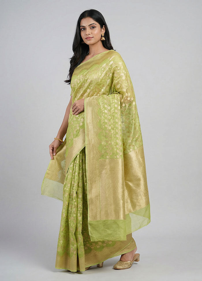 Green Kora Silk Saree With Blouse Piece