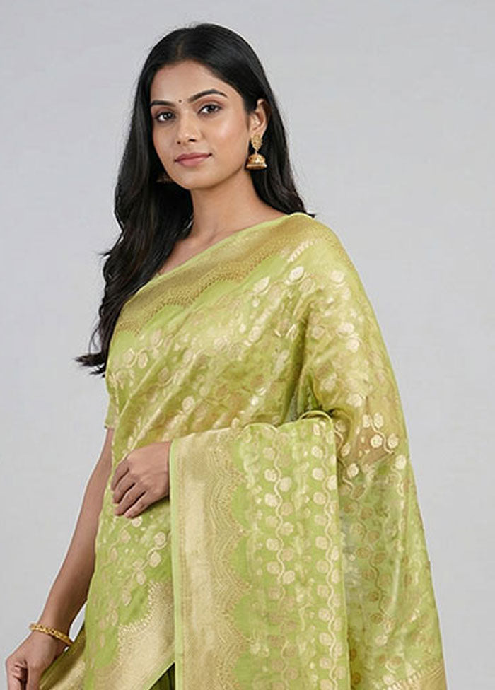 Green Kora Silk Saree With Blouse Piece