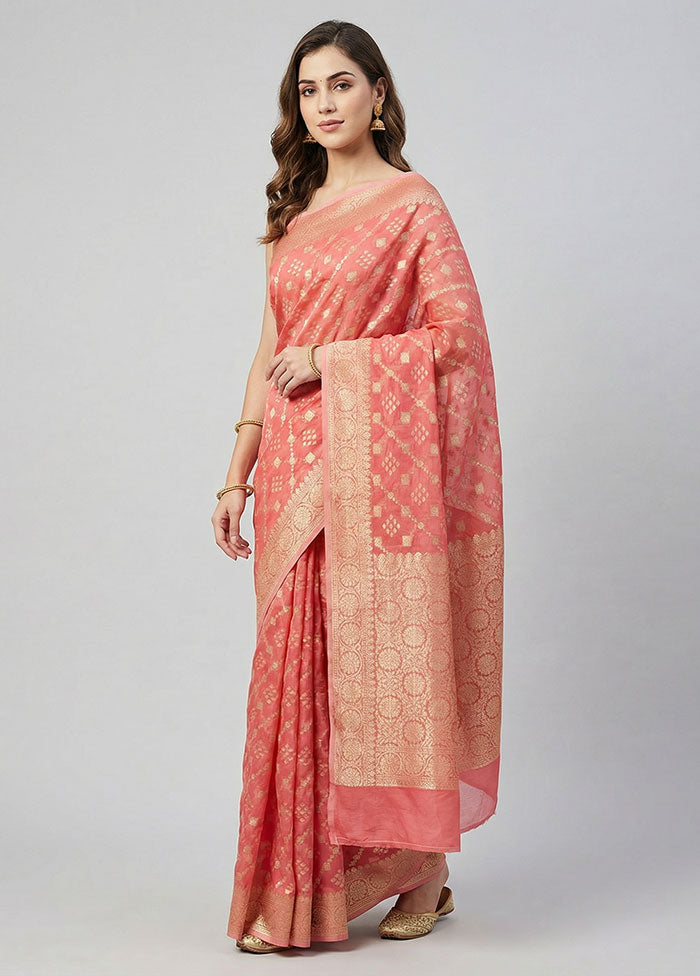 Pink Kora Silk Saree With Blouse Piece