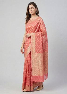 Pink Kora Silk Saree With Blouse Piece