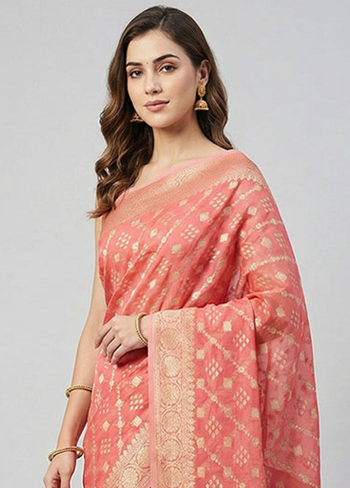 Pink Kora Silk Saree With Blouse Piece