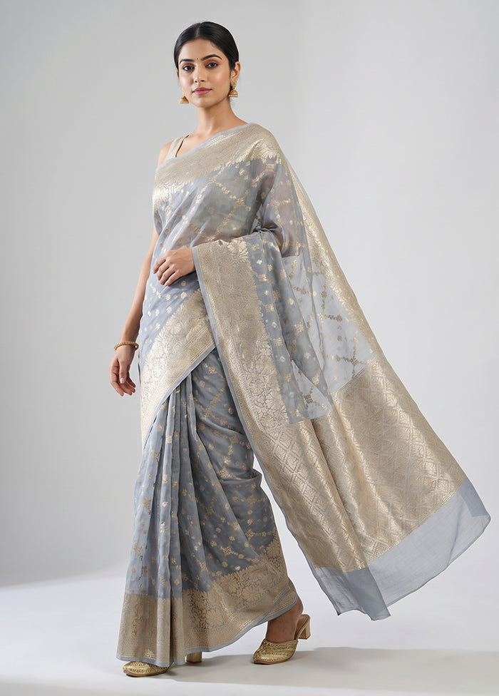 Grey Kora Silk Saree With Blouse Piece
