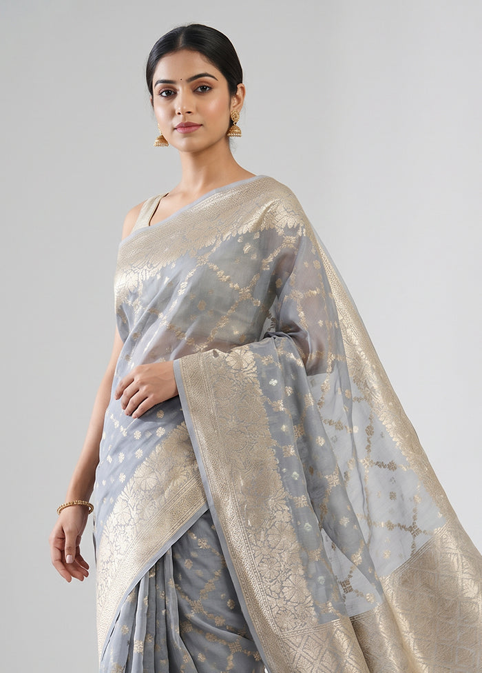 Grey Kora Silk Saree With Blouse Piece