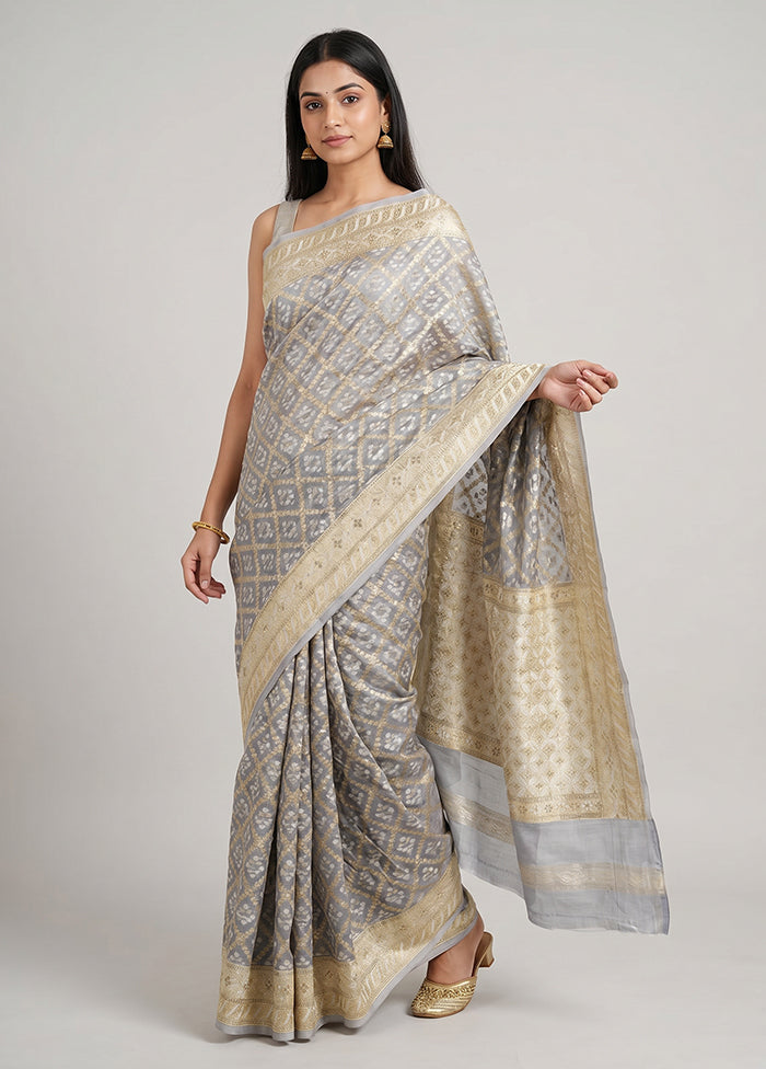 Grey Kora Silk Saree With Blouse Piece