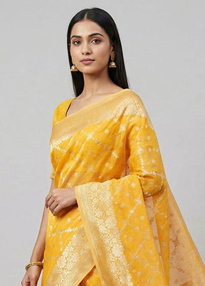 Yellow Kora Silk Saree With Blouse Piece