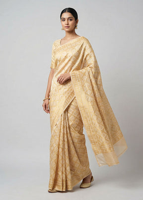 Cream Kora Silk Saree With Blouse Piece