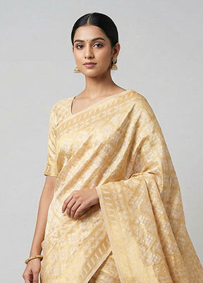Cream Kora Silk Saree With Blouse Piece