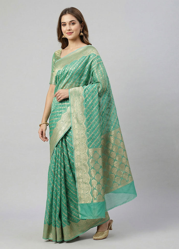 Green Kora Silk Saree With Blouse Piece