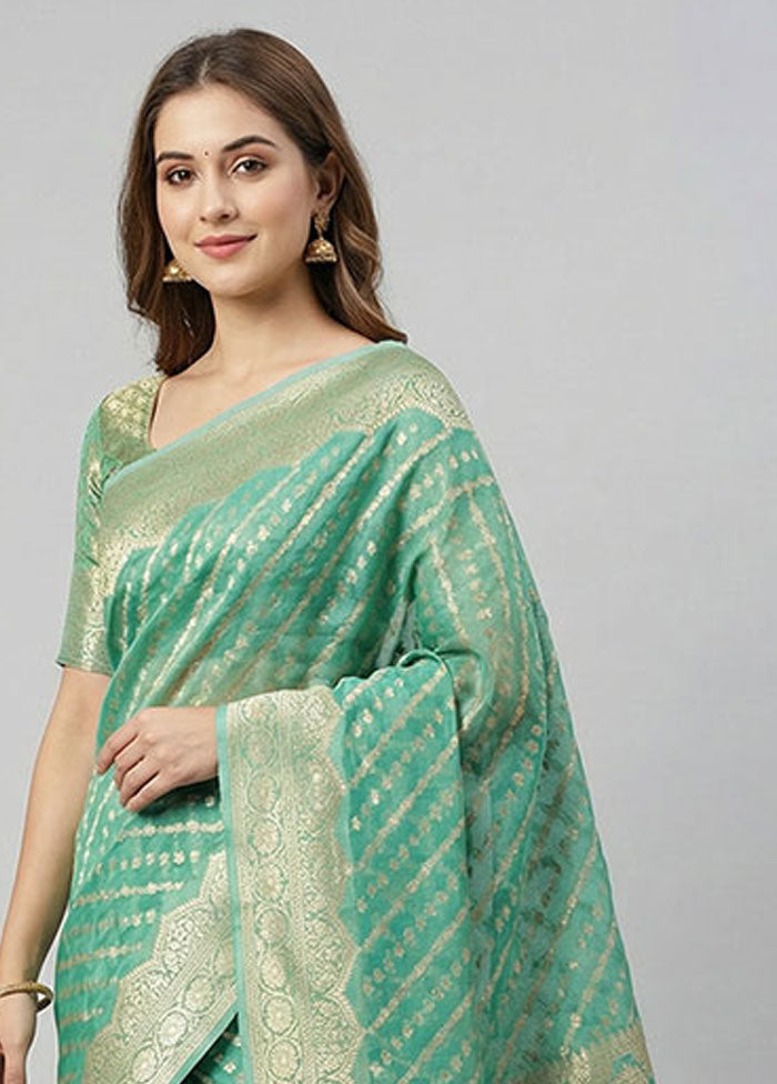 Green Kora Silk Saree With Blouse Piece
