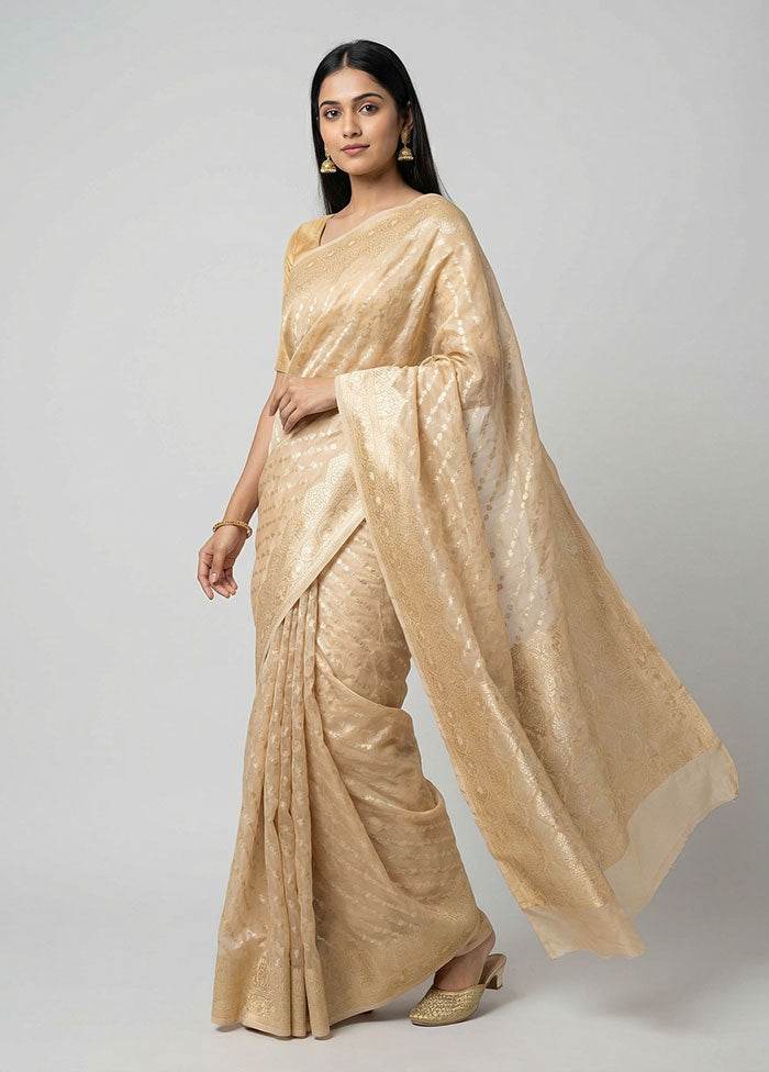 Cream Kora Silk Saree With Blouse Piece